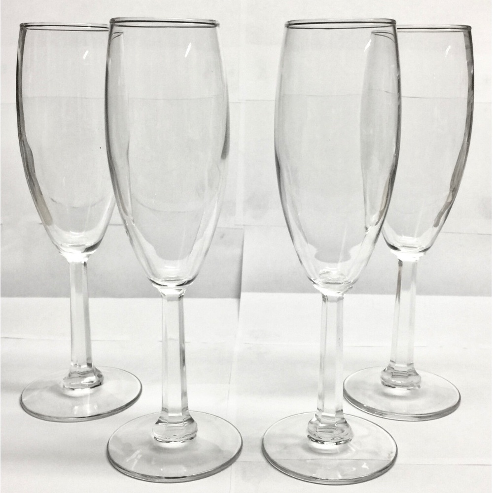 3/$40 Set of 4~ Vintage 80s Clear Stemware Long Faceted Stem Champagne Glasses